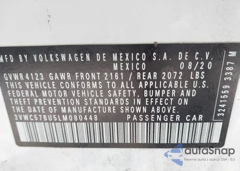 2020 Volkswagen Jetta 1.4T R-Line/1.4T S/1.4T Se из США, поврежденный, VIN 3VWC57BU5LM080448